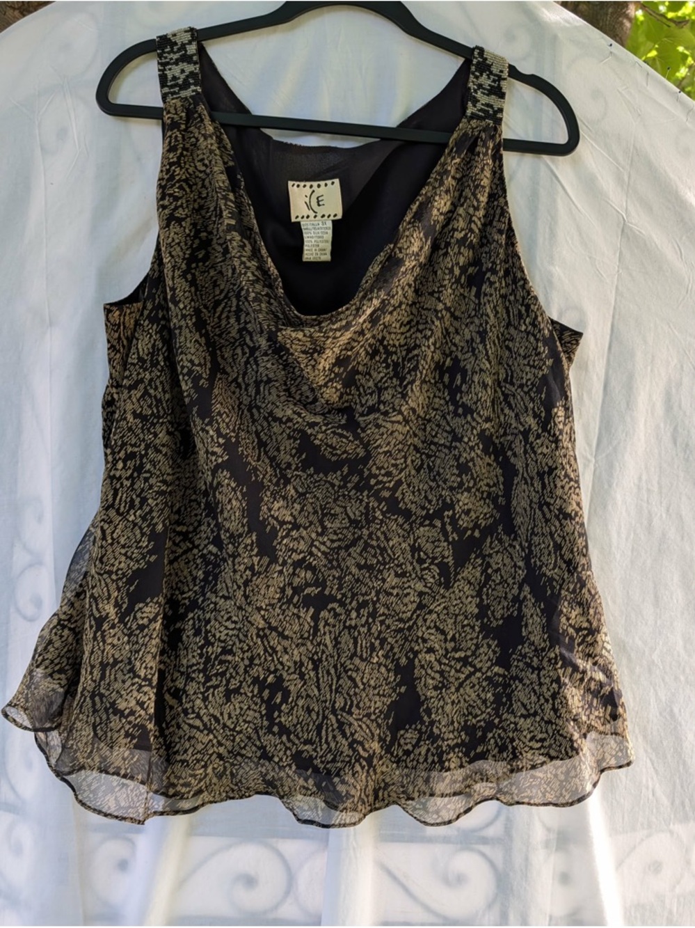 Ice Black and Gold Floral Cowl Neck Camisole 100% Silk (Shell)